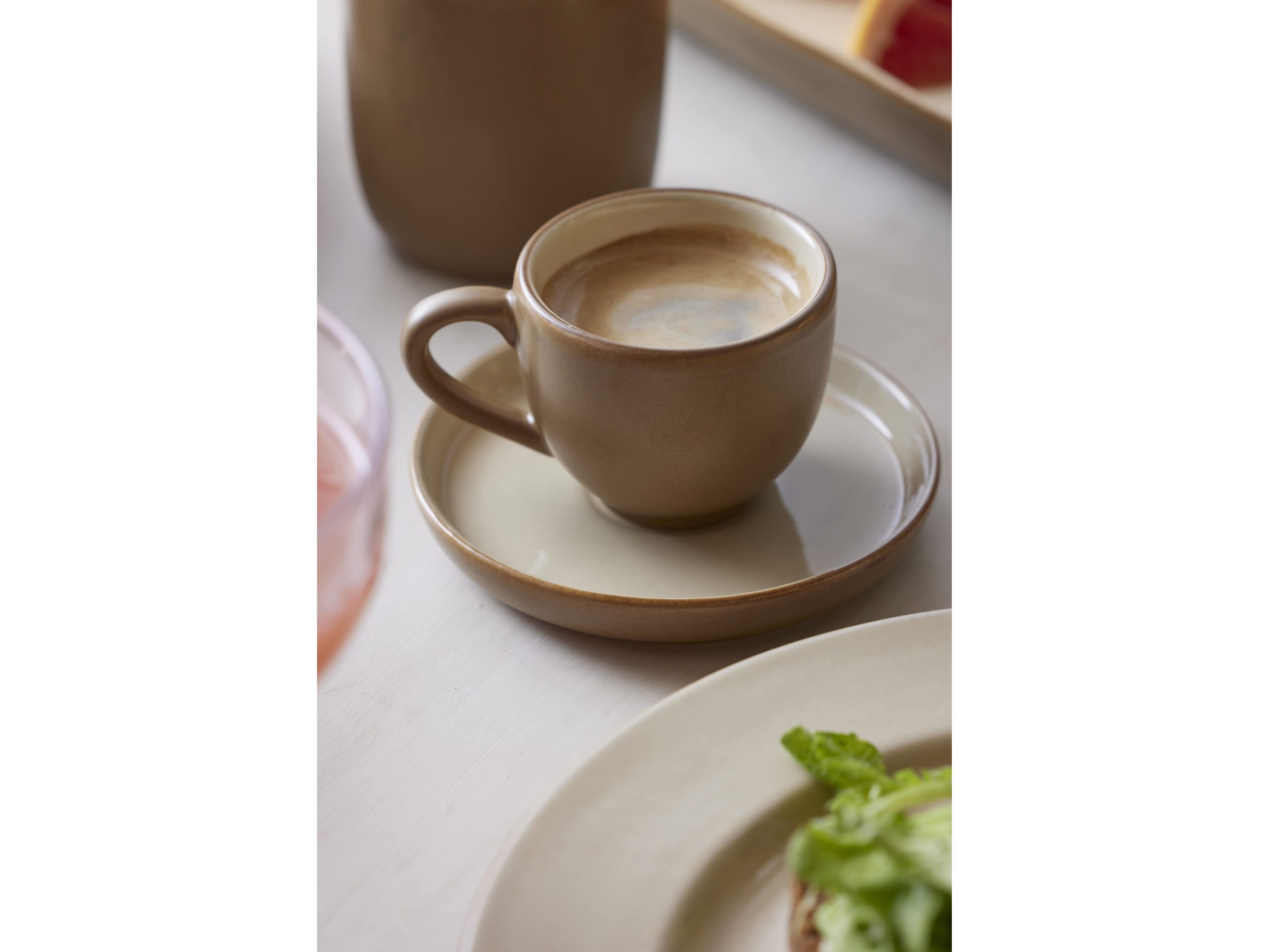Puodeliai Espresso kavai su lėkštute BITZ Wood/Sand 0.07 l