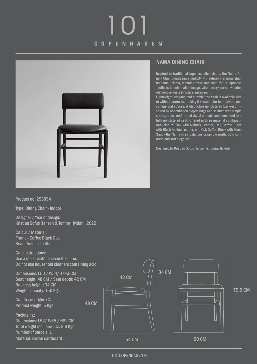 Valgomojo kėdė Nama Coffee Black Oak - Aniline Leather Black